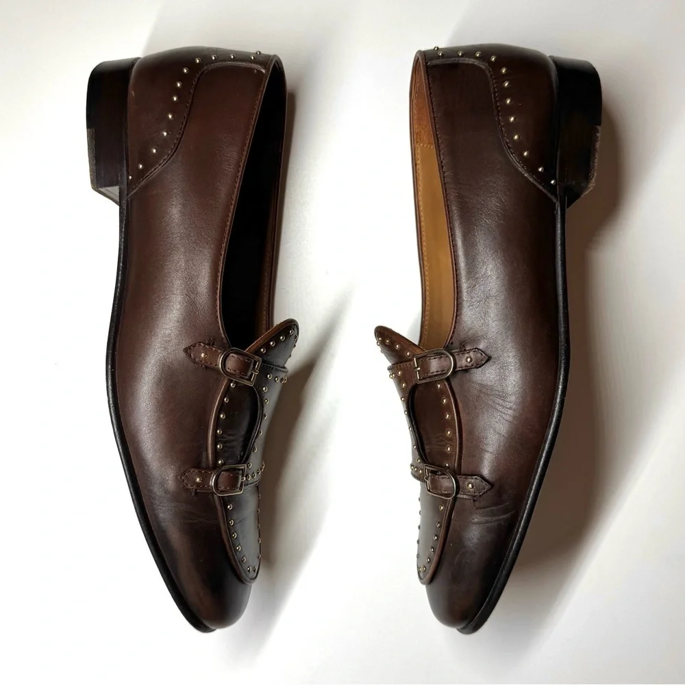 Edhen Milano Men's BRERA STUDS Brown Leather Loafers Shoes Size- 8